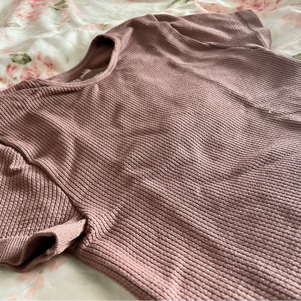 Wild Fable Ribbed Short Sleeve Top in Mauve